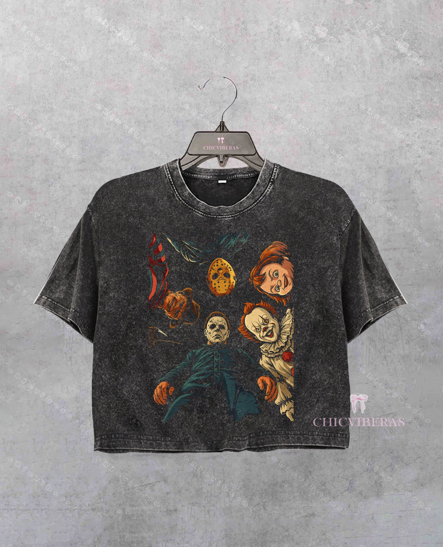 Funny Halloween Characters 2025 Crop Shirt