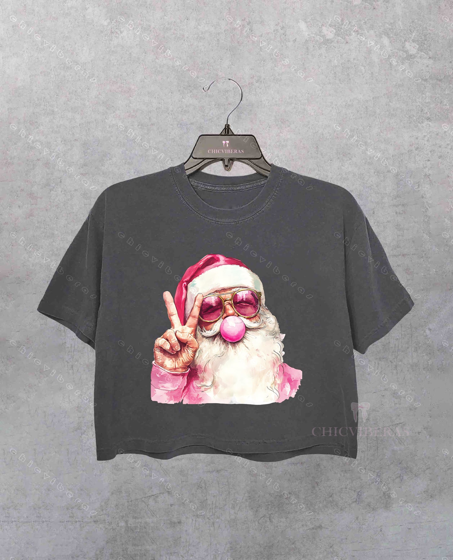 Retro Santa Christmas Blowing Bubble Crop Shirt