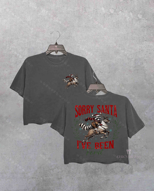 Sorry Santa I've Been Feral Christmas Raccoon Crop Shirt