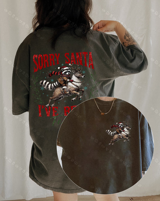 Sorry Santa I've Been Feral Christmas Raccoon Tee