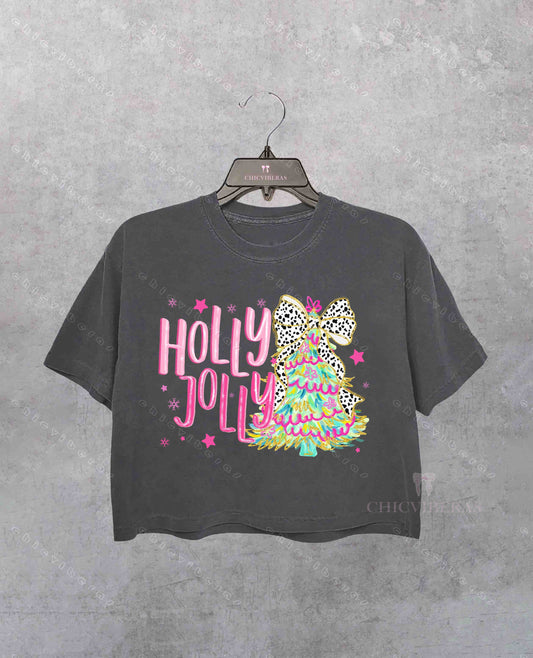 Colorful Glitter Holly Jolly Crop Shirt