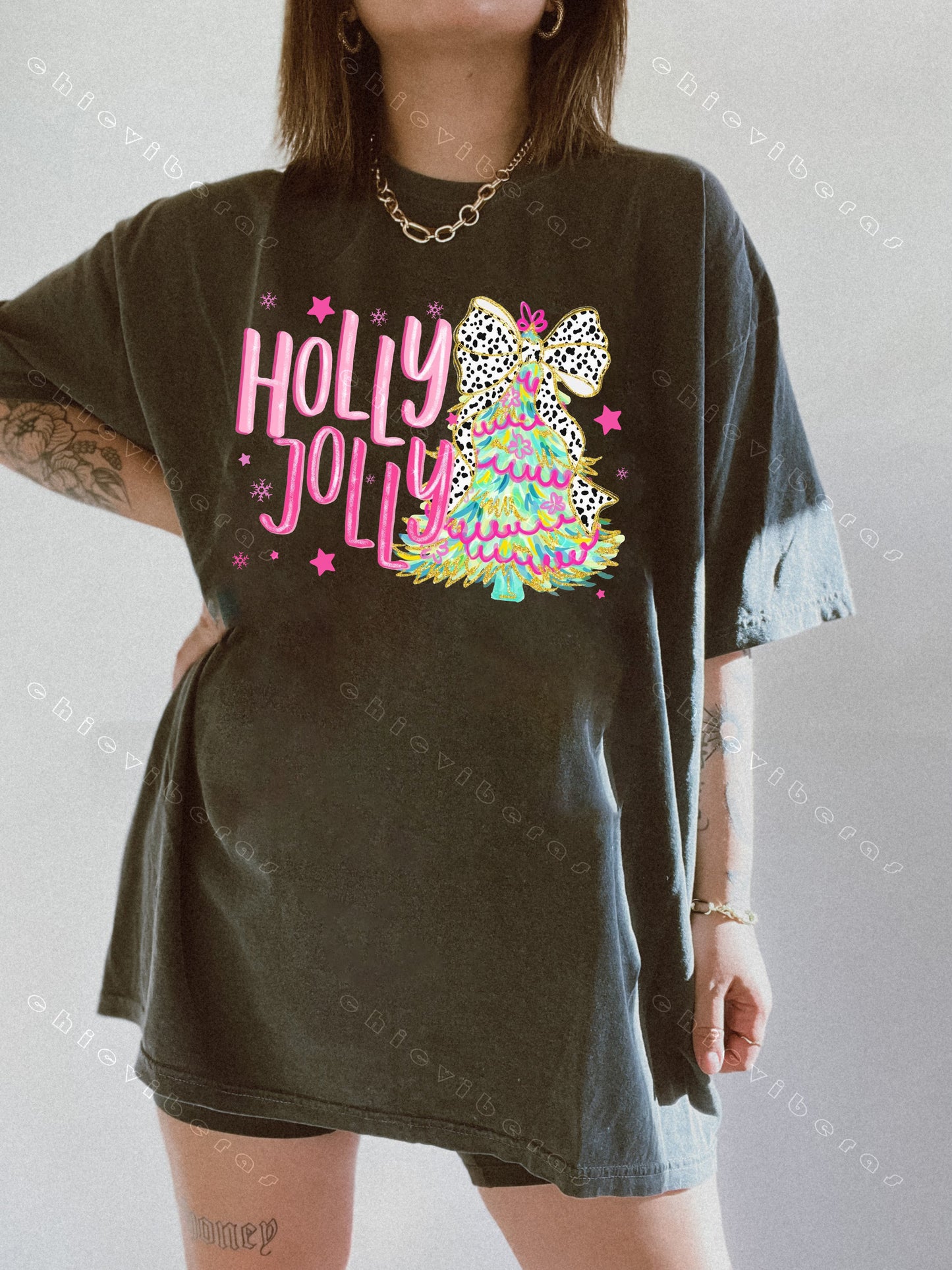 Colorful Glitter Holly Jolly Tee