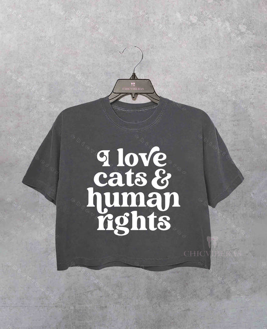 I Love Cats And Human Rights Crop Shirt