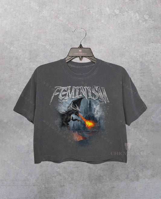 Feminism Dragon Fantasy Vintage Crop Shirt