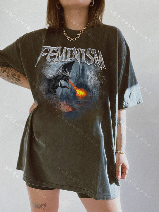 Feminism Dragon Fantasy Vintage Tee