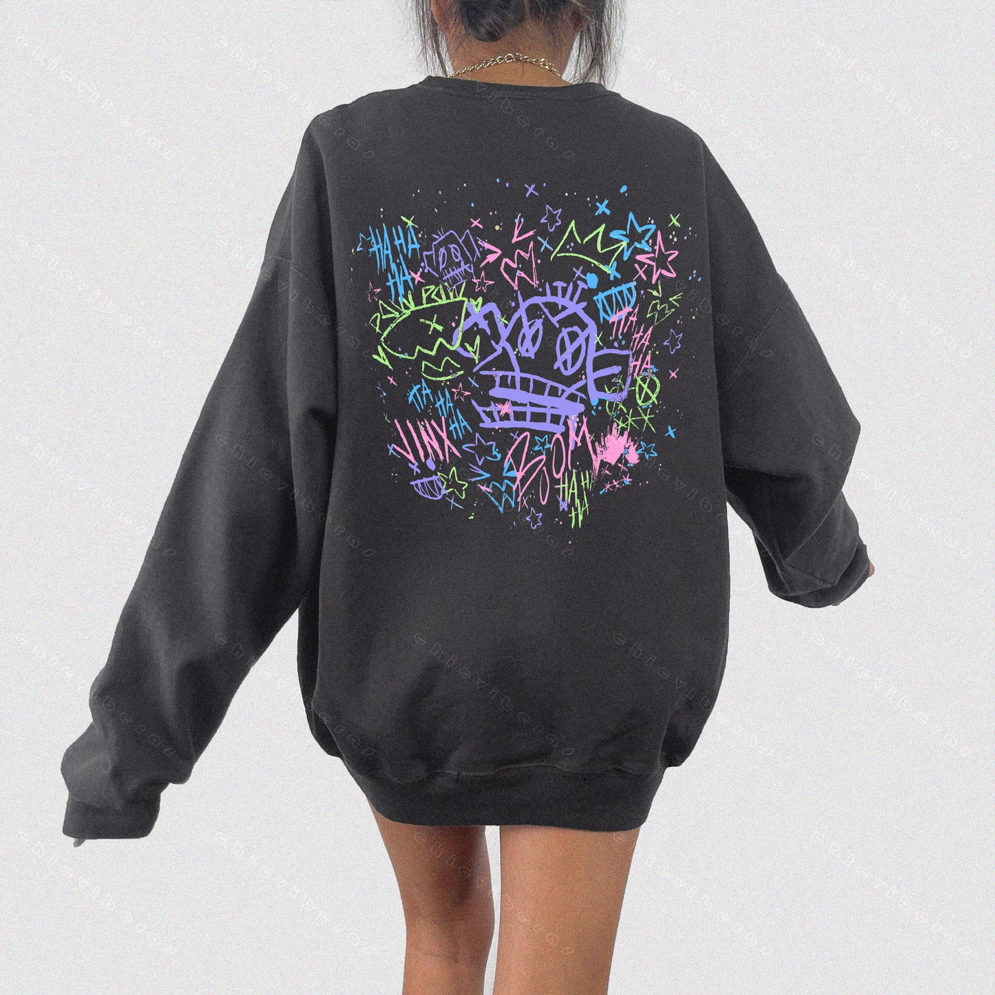 Jinx Graffiti Arcane League Of Legends 2 Sided Crewneck