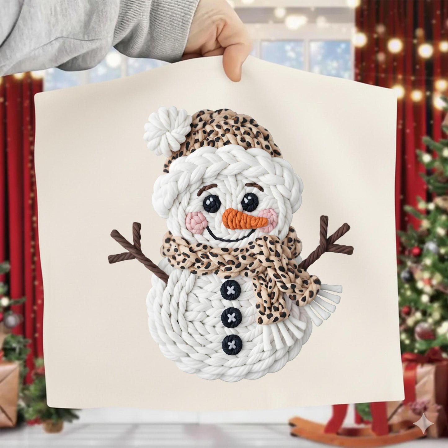 Faux Yarn Crochet Snowman Crewneck