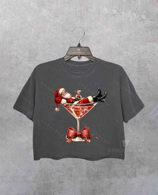 Santa's Hot Mess Christmas Martini Crop Shirt