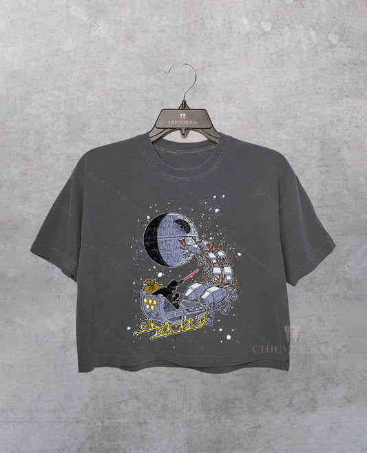 Santa Darth Vader Open Sleigh Christmas Crop Shirt