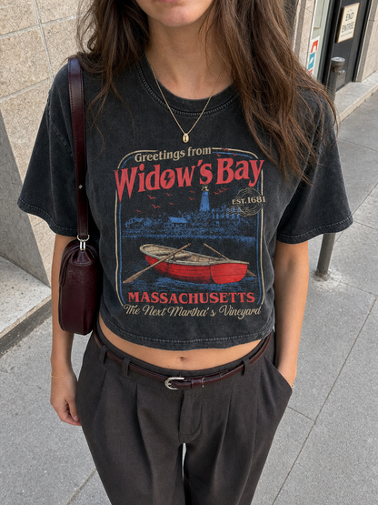 Greetings From Widow’s Bay Crop Shirt