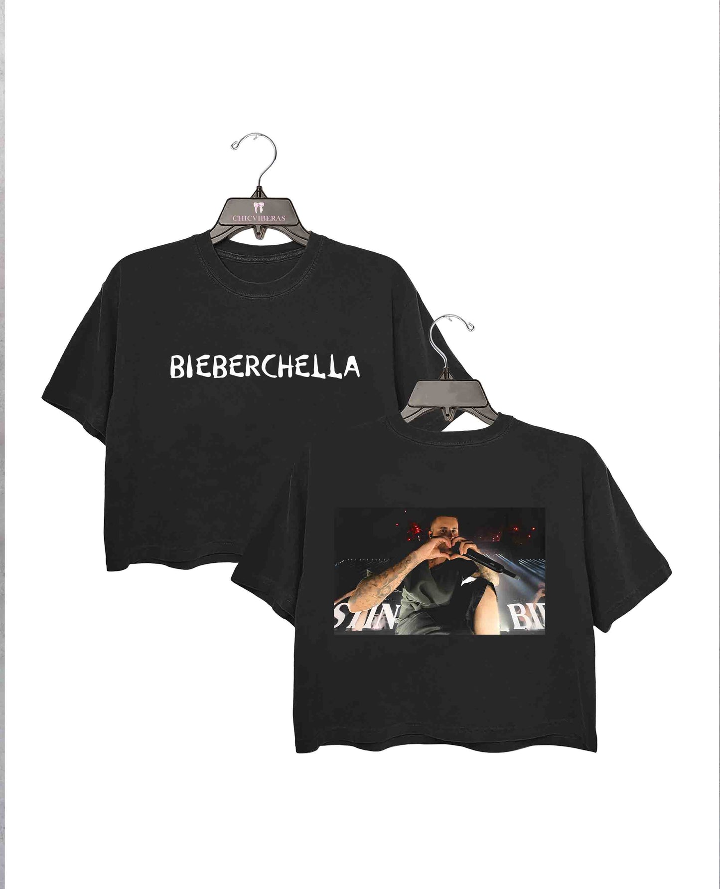 Bieberchella JB Heart Black Crop Shirt