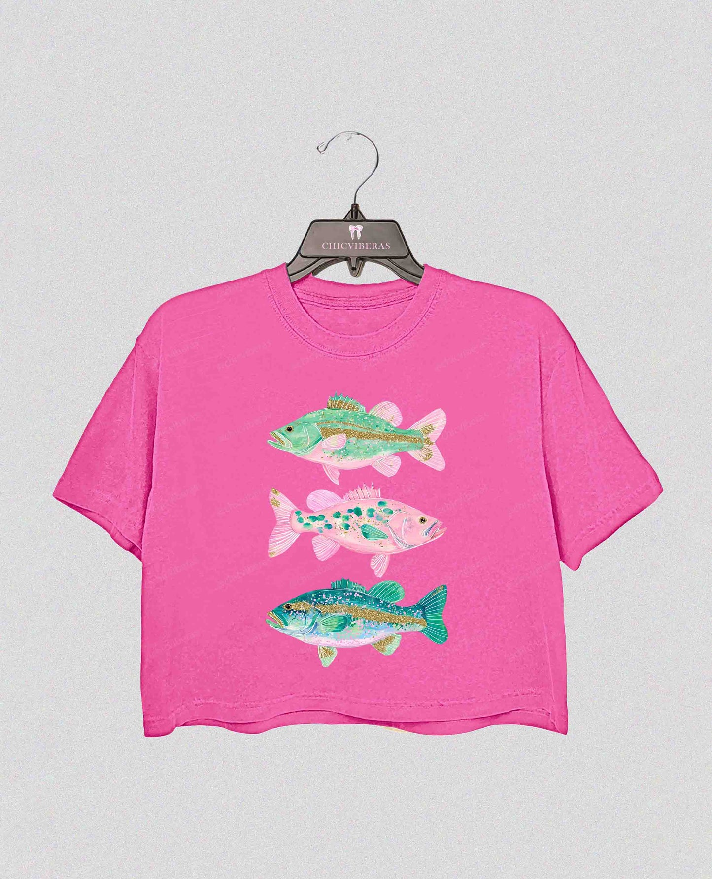 Preppy Fish Bass Coastal Beach Crop Shirt
