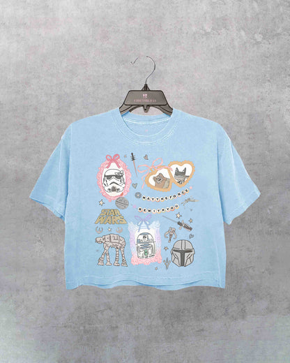 Retro Coquette Bow Watercolor Star Wars Characters Crop Shirt