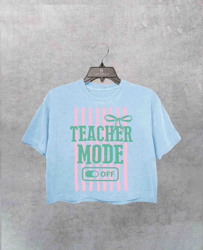 Teacher Mode Striped Last Day Of School Crop Shirt