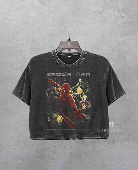 Retro 90's Spider Hero Homage Crop Shirt