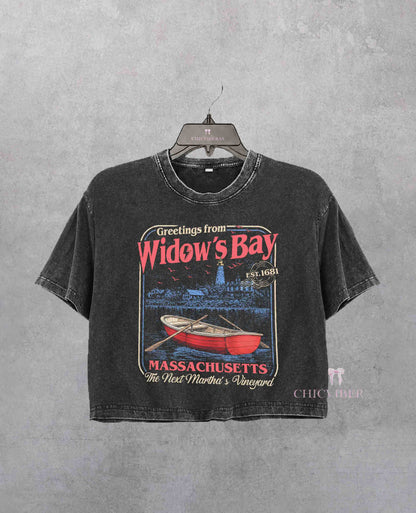 Greetings From Widow’s Bay Crop Shirt