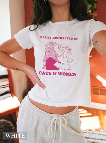 Easily Distracted By Cats And Women Y2K Baby Tee