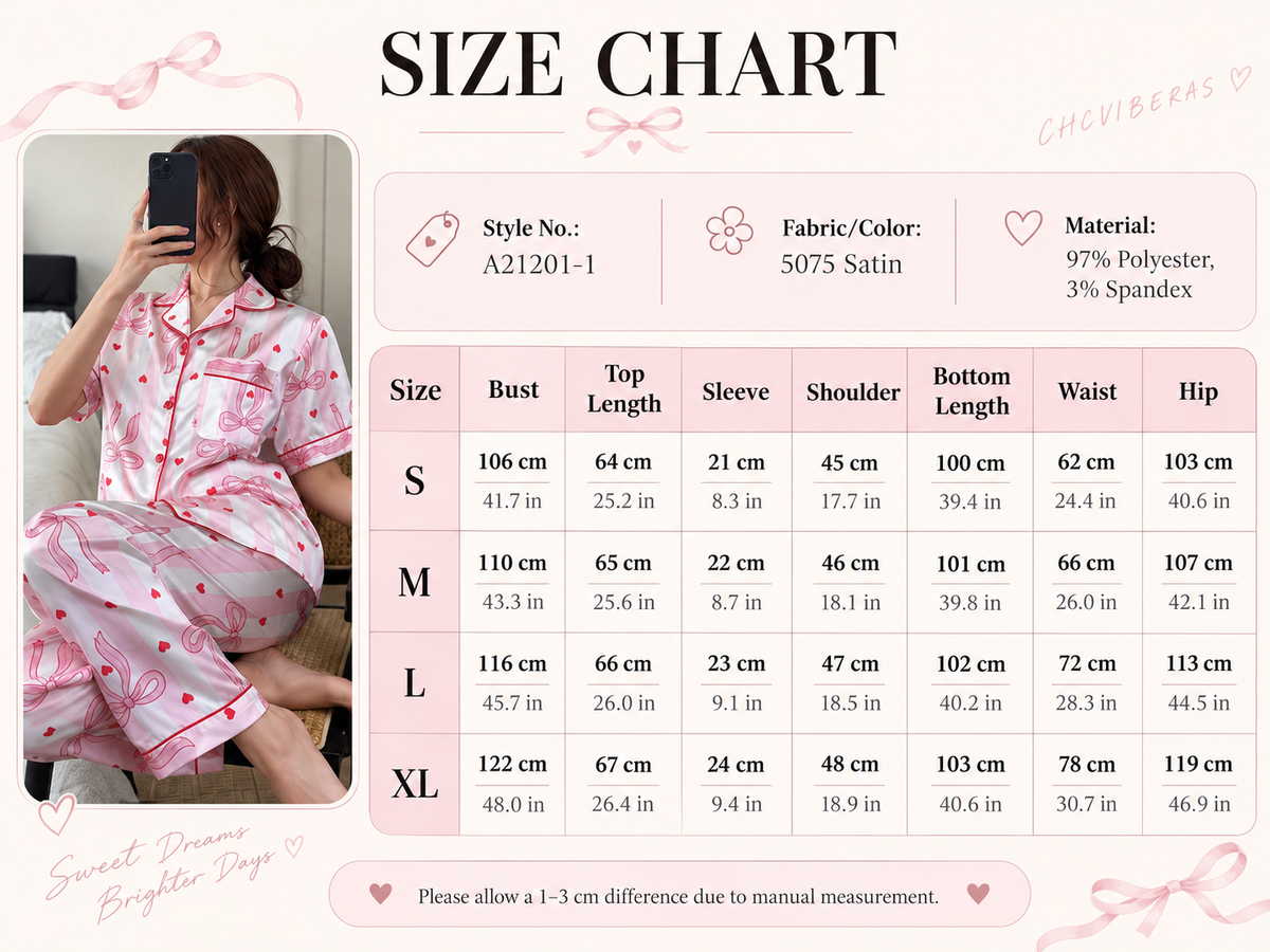 Pink Bow and Heart Satin Pajama Set