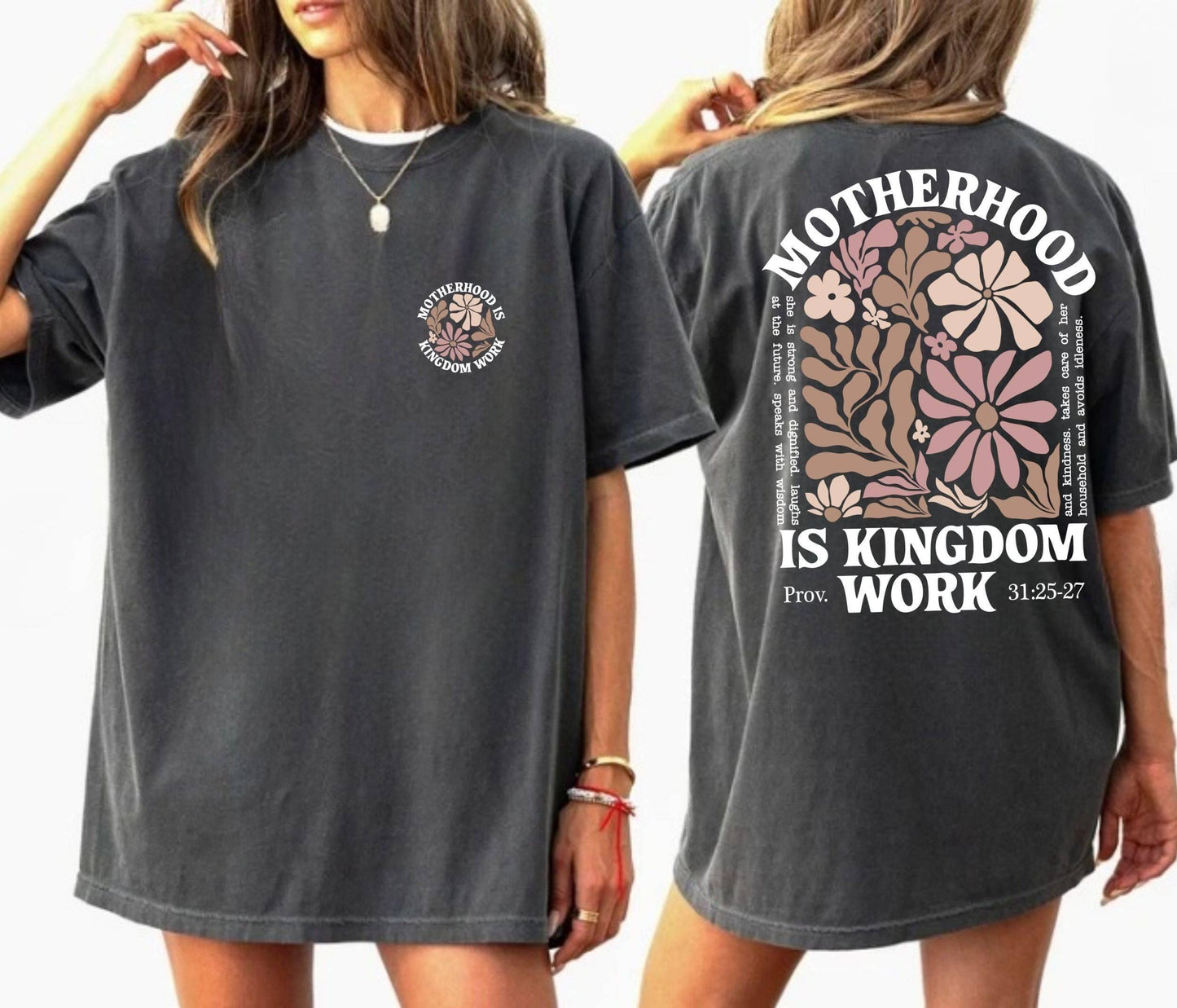 Boho Floral Motherhood Is Kingdom Work Tee