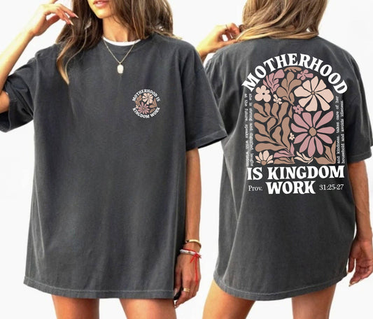 Boho Floral Motherhood Is Kingdom Work Tee