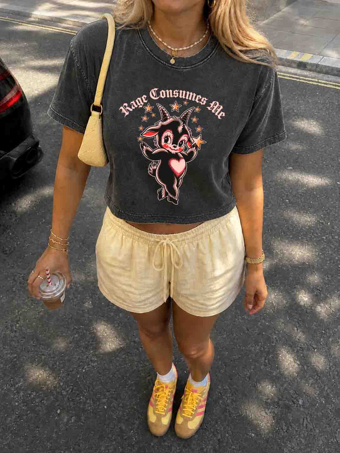 Rage Consumes Me Cartoon Crop Shirt