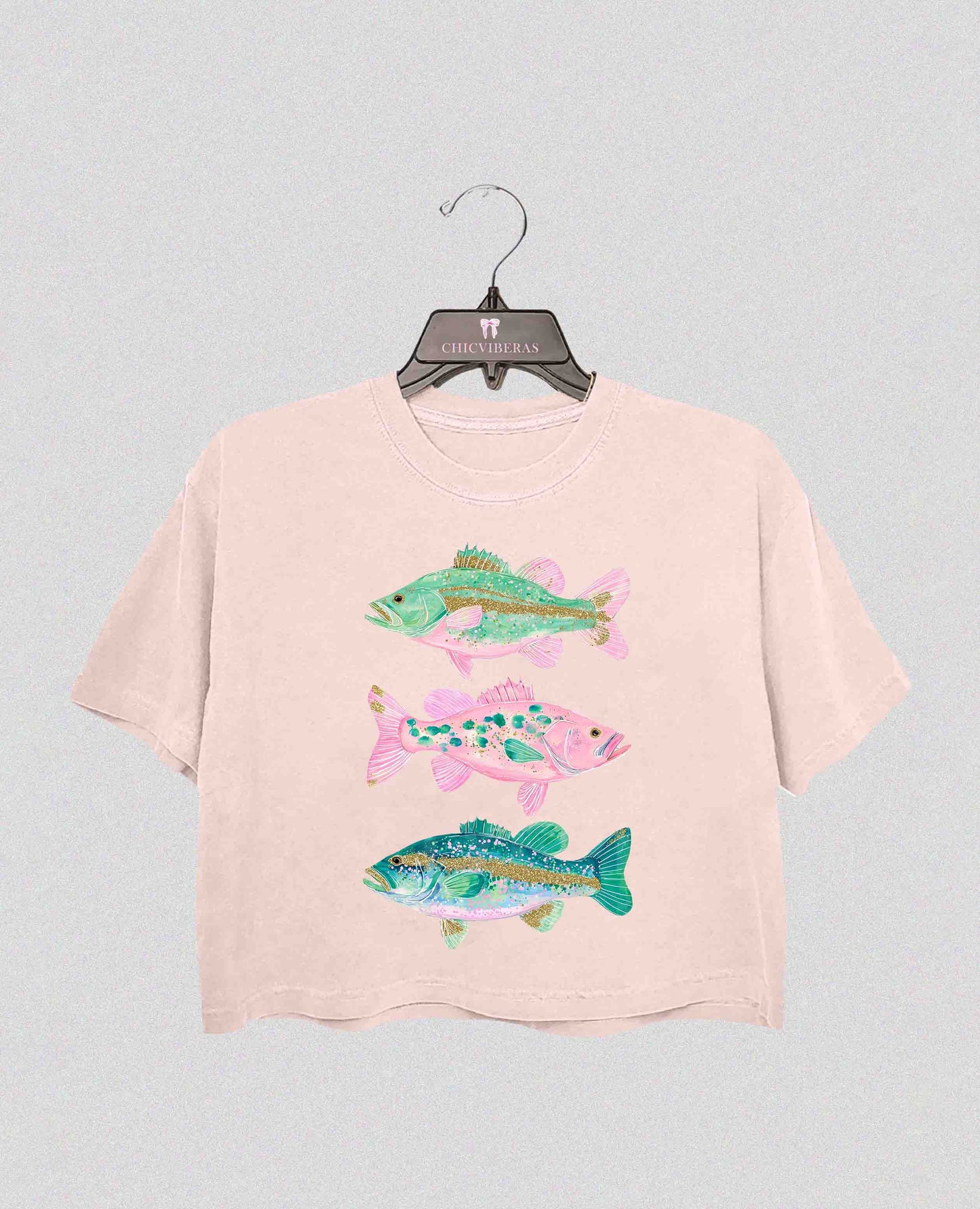 Preppy Fish Bass Coastal Beach Crop Shirt