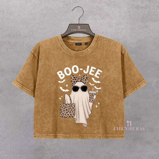Boo-Jee Leopard Ghost Coffee Crop Shirt
